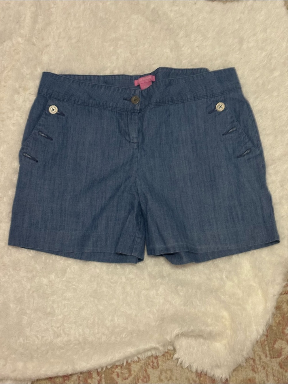 Isaac Mizrahi Blue Denim-Effect Casual Shorts